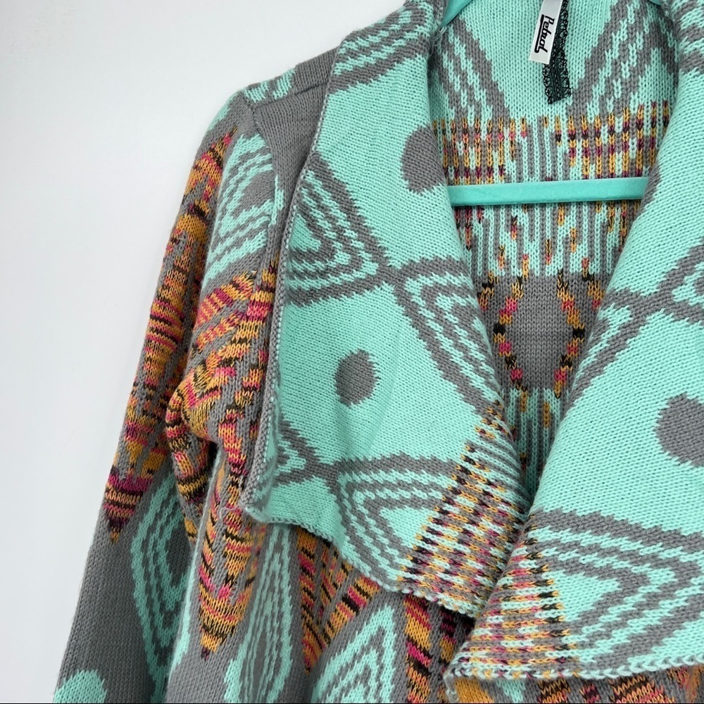 Petrol Aztec Southwest Bohemian Western Draped Multi Cardigan Sweater - Picture 3 of 10